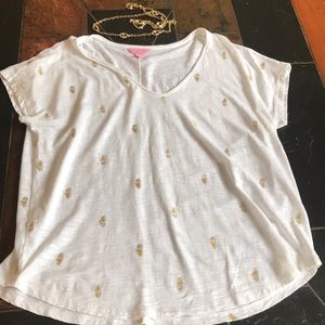 Lilly Pulitzer  large tee shirt pineapples gold